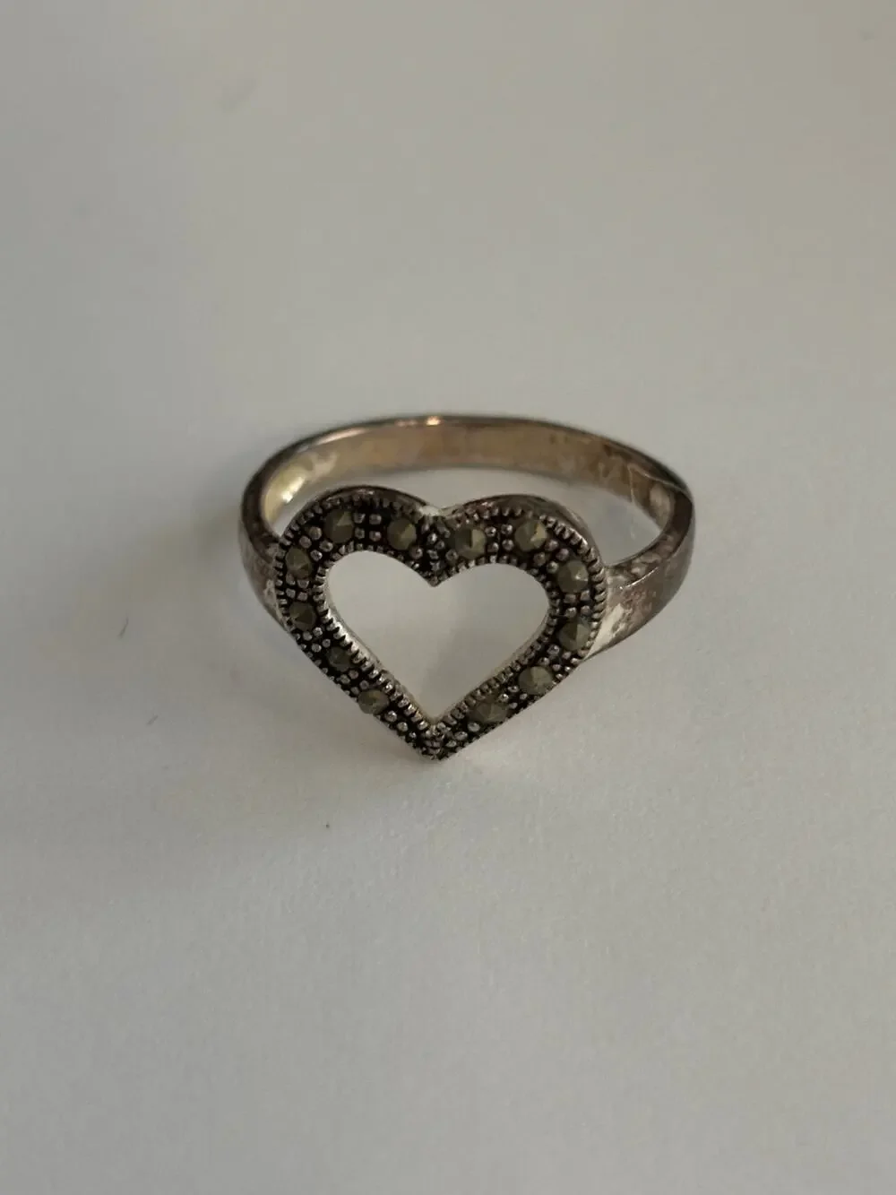 Vintage Dainty Sterling Silver Ring Heart Marcasite